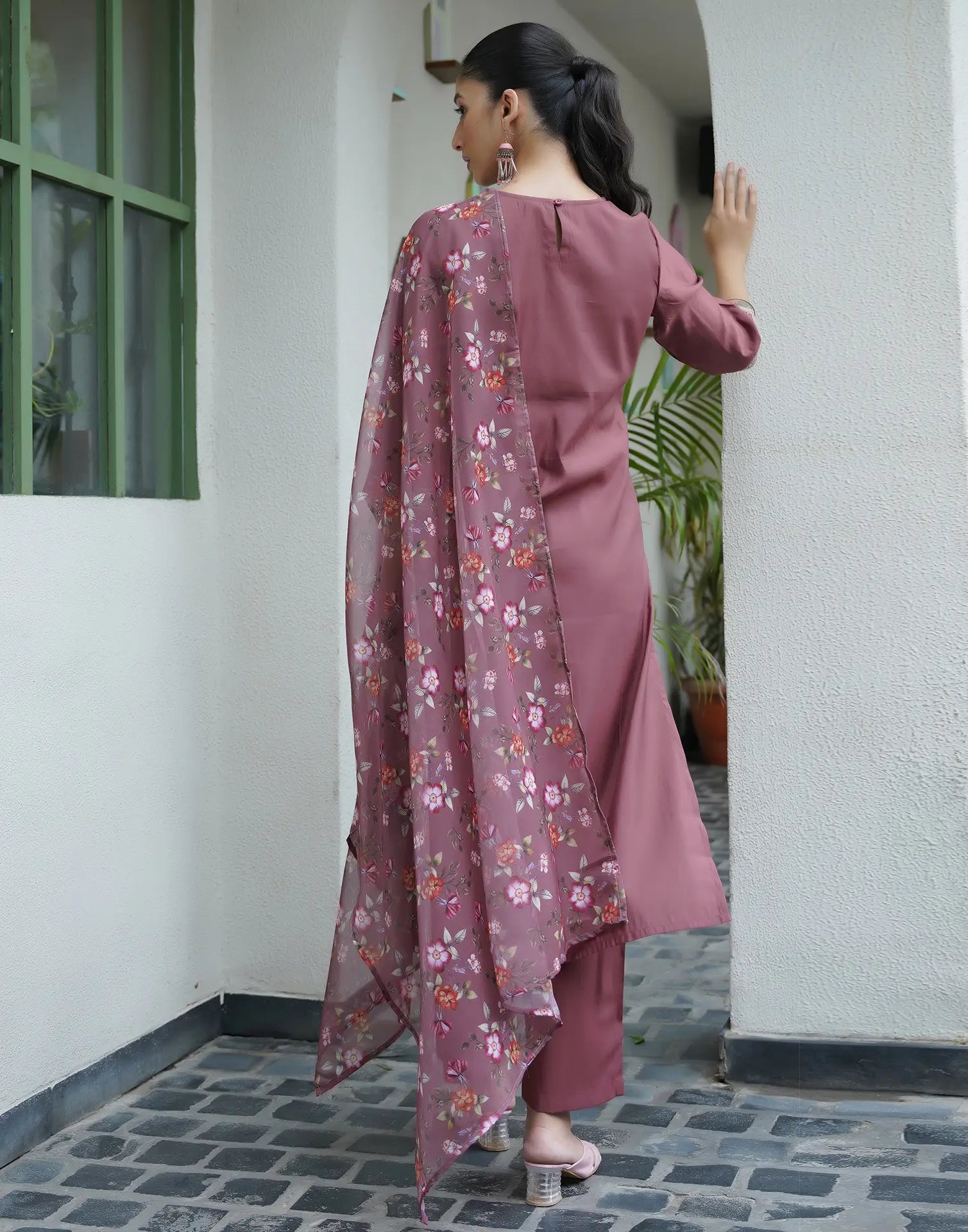 Silk Blend Embroidered Straight 3 Piece Kurta Set