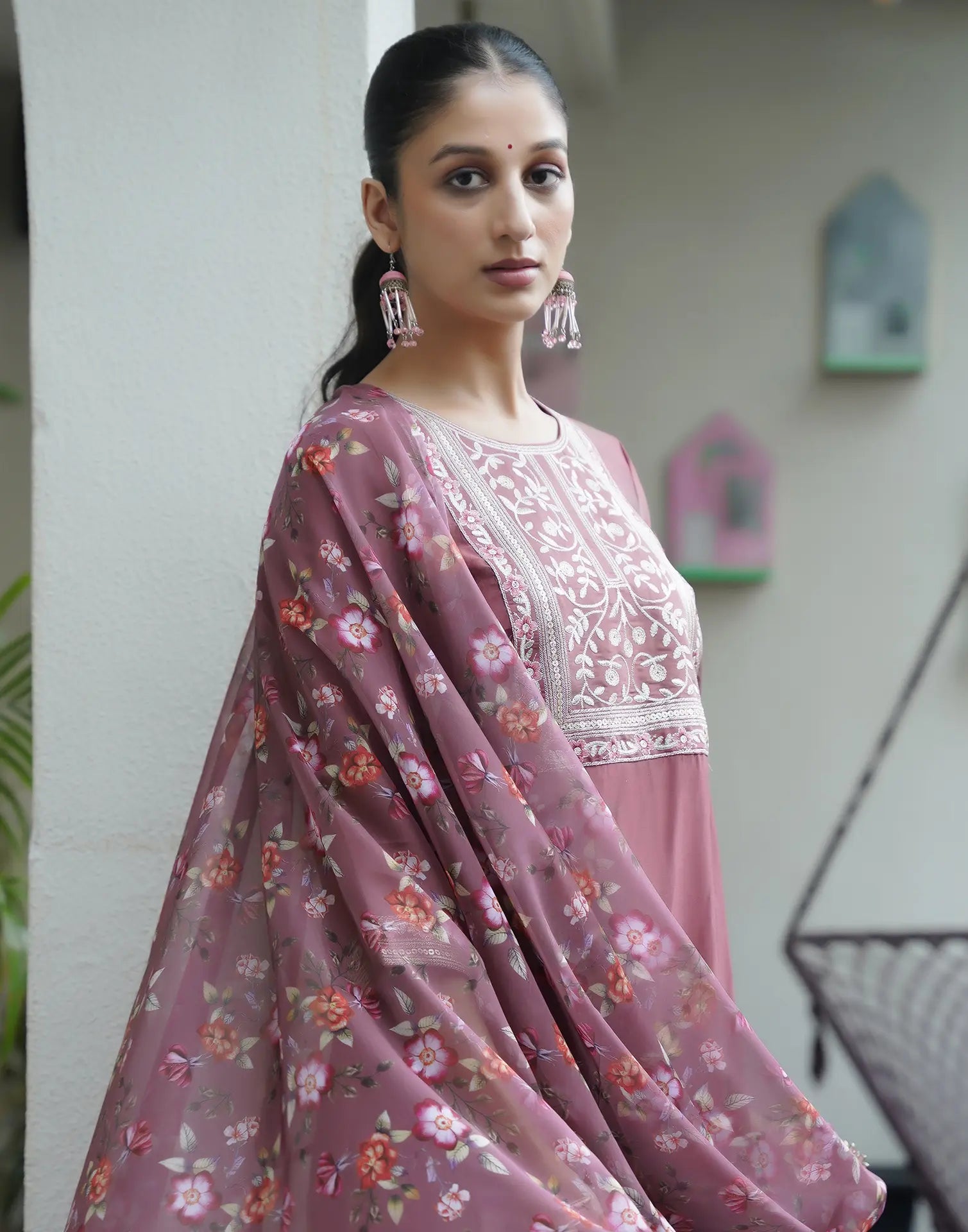 Silk Blend Embroidered Straight 3 Piece Kurta Set