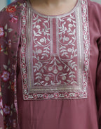 Silk Blend Embroidered Straight 3 Piece Kurta Set