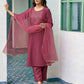 Silk Blend Dyed, Sequence Embroidery Work and Lace Straight Kurta with Pant & Dupatta