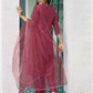 Silk Blend Dyed, Sequence Embroidery Work and Lace Straight Kurta with Pant & Dupatta