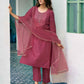 Silk Blend Dyed, Sequence Embroidery Work and Lace Straight Kurta with Pant & Dupatta