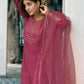 Silk Blend Dyed, Sequence Embroidery Work and Lace Straight Kurta with Pant & Dupatta