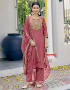 Silk Blend Embroidered Straight 3 Piece Kurta Set