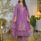 Shimmer Chiffon Straight Embroidery Round Neck Kurta with Pant & Dupatta