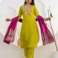 Silk Blend Embroidery Work and Embroidery Lace Straight Kurta with Pant & Dupatta
