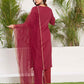 Cotton Blend Sequence Embroidery Work and Embroidered Lace Straight Kurta with Pant & Dupatta