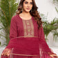 Cotton Blend Sequence Embroidery Work and Embroidered Lace Straight Kurta with Pant & Dupatta