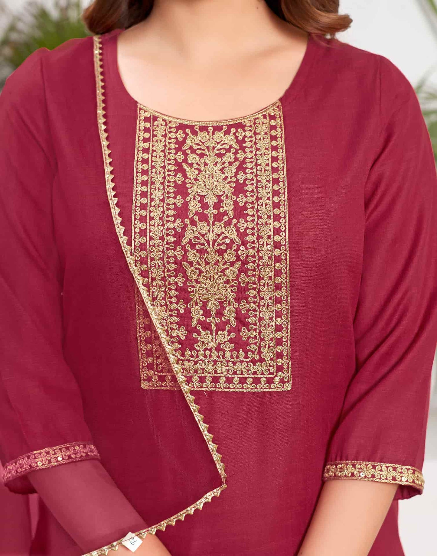 Cotton Blend Sequence Embroidery Work and Embroidered Lace Straight Kurta with Pant & Dupatta