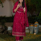 Silk Straight Embroidery Round Neck Kurta with Pant & Dupatta