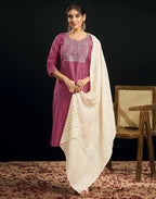 Silk Blend Embroidered Straight 3 Piece Kurta Set