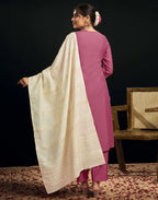 Silk Blend Embroidered Straight 3 Piece Kurta Set