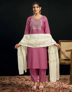 Silk Blend Embroidered Straight 3 Piece Kurta Set
