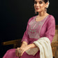 Silk Blend Embroidered Straight Kurta with Pant & Dupatta