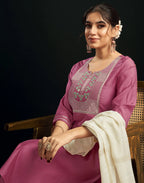 Silk Blend Embroidered Straight 3 Piece Kurta Set