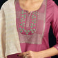 Silk Blend Embroidered Straight Kurta with Pant & Dupatta