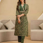 Skylee Green Cotton Printed Straight Kurta Set for Women