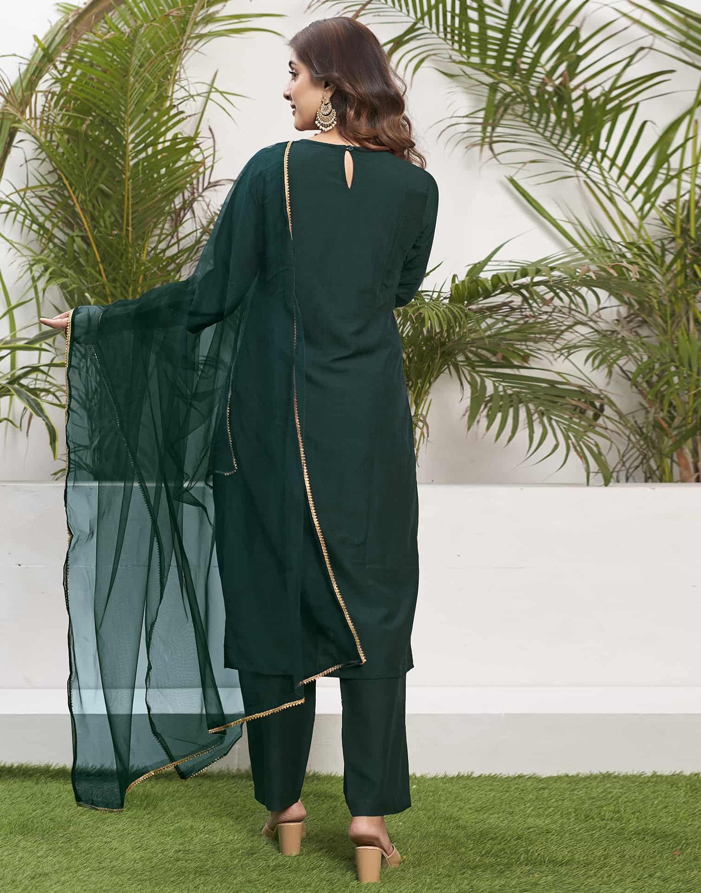 Silk Blend Dyed, Sequence Work and Lace Straight Kurta with Pant & Dupatta