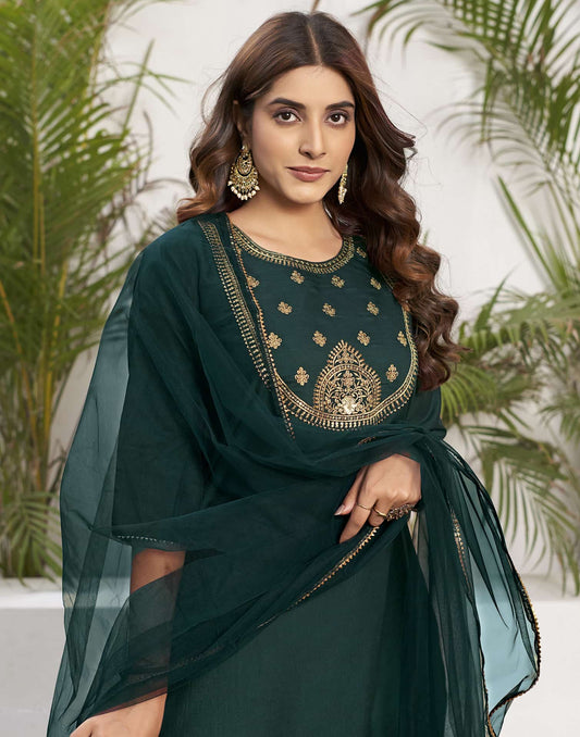Silk Blend Dyed, Sequence Work and Lace Straight Kurta with Pant & Dupatta
