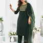 Cotton Blend Embroidered Straight Kurta with Pant & Dupatta