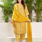 Cotton Blend Foil Printed and Gota Lace Straight Kurta with Pant & Dupatta
