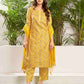 Cotton Blend Foil Printed and Gota Lace Straight Kurta with Pant & Dupatta