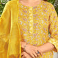 Cotton Blend Foil Printed and Gota Lace Straight Kurta with Pant & Dupatta