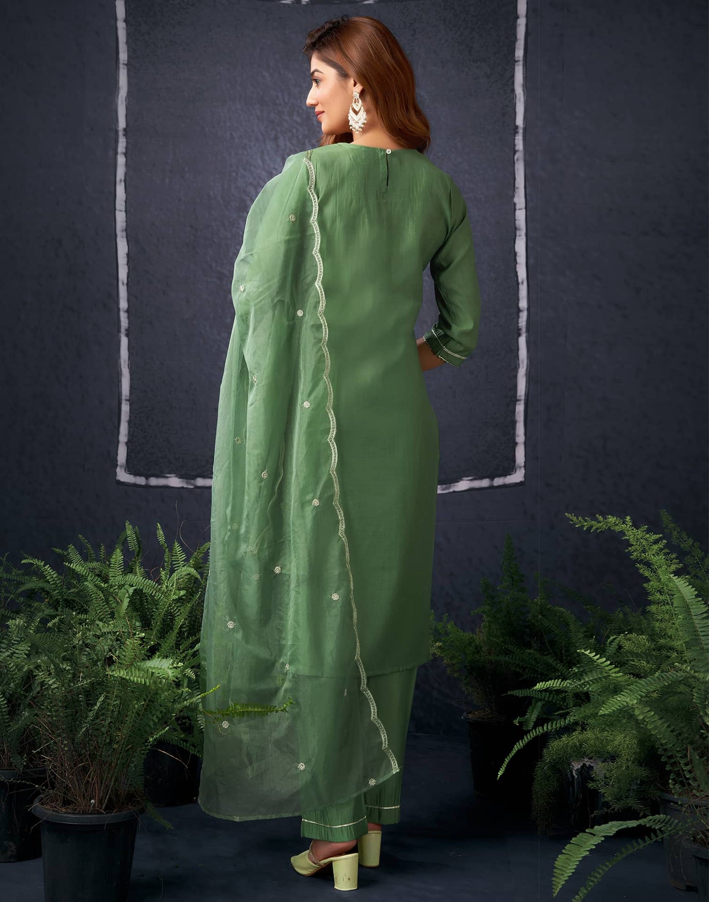 Silk Blend Embroidered Straight Kurta with Pant & Dupatta