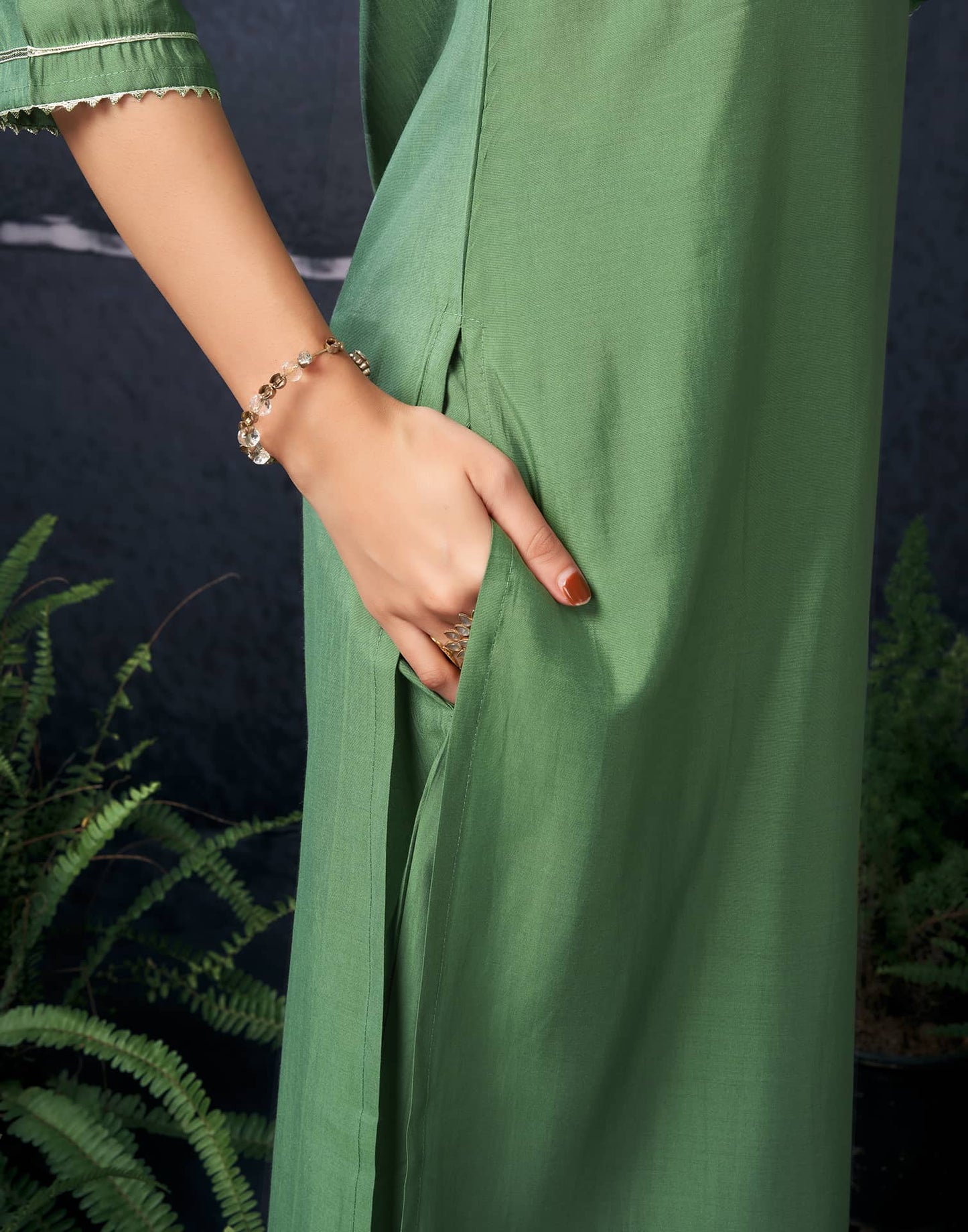 Silk Blend Embroidered Straight Kurta with Pant & Dupatta