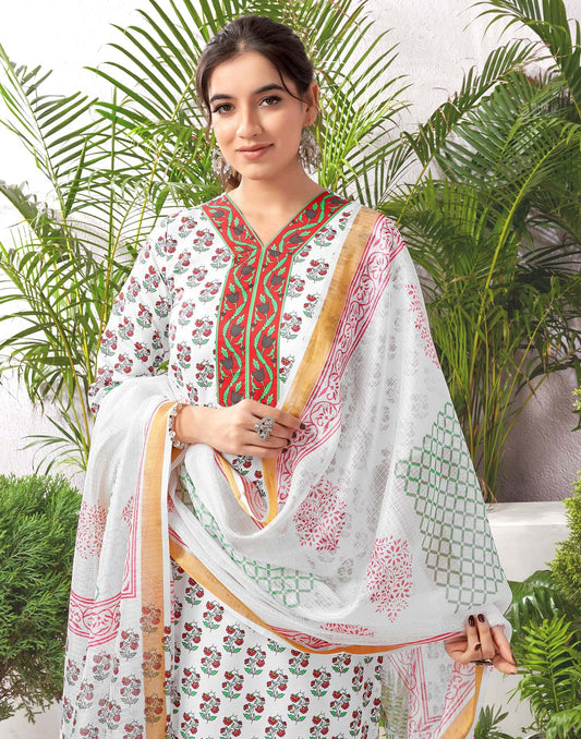 Rayon Blend Printed Straight Kurta with Pant & Dupatta