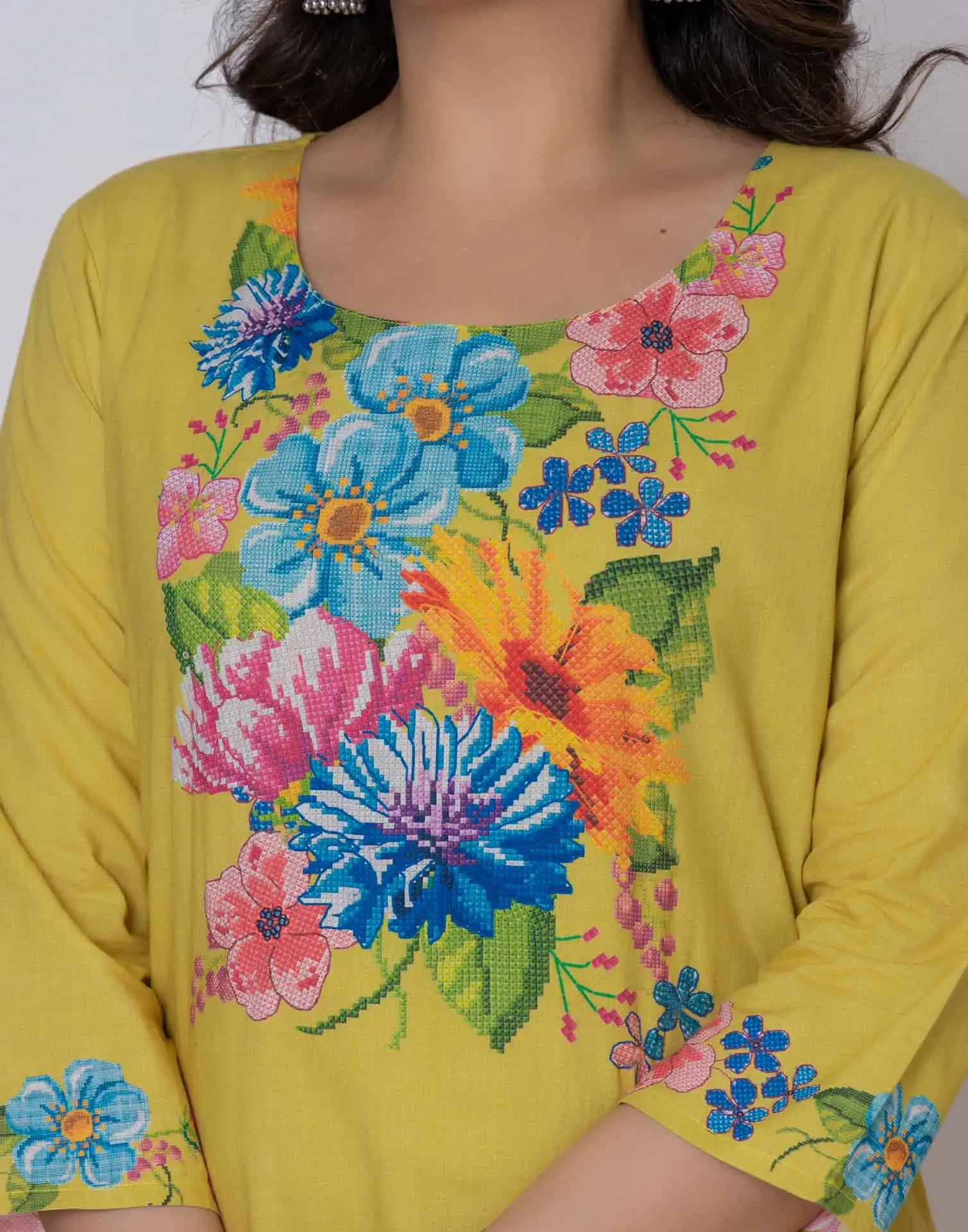 Yellow Cotton Printed Straight Kurta Set with Pant & Dupatta Affordable Casual & Office Wear for Women under 999