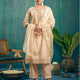 Beige Silk Sequence Round Neck 3/4 Sleeve Straight Kurta Set With Pant & Dupatta