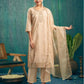 Beige Silk Sequence Round Neck 3/4 Sleeve Straight Kurta Set With Pant & Dupatta