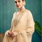 Beige Silk Sequence Round Neck 3/4 Sleeve Straight Kurta Set With Pant & Dupatta