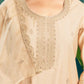 Beige Silk Sequence Round Neck 3/4 Sleeve Straight Kurta Set With Pant & Dupatta