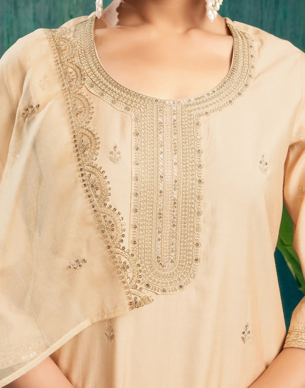 Silk Blend Embroidered Straight 3 Piece Kurta Set