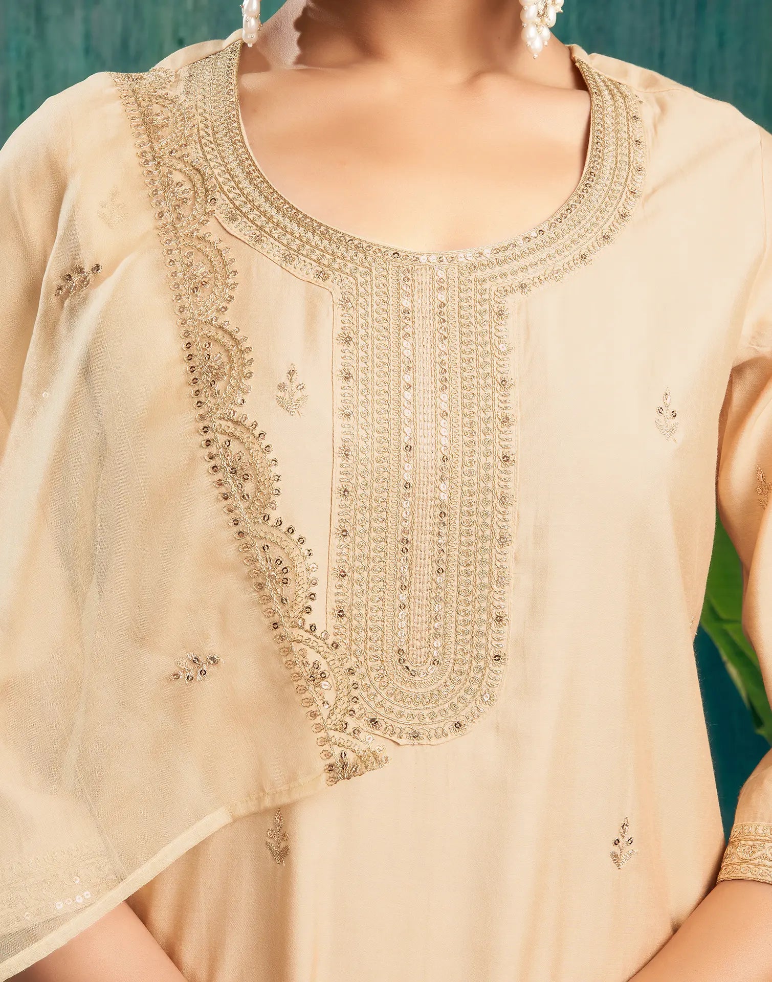 Silk Blend Embroidered Straight 3 Piece Kurta Set
