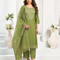 Chanderi Dyed, Embroidery and Embroidery Lace Straight Kurta with Pant & Dupatta