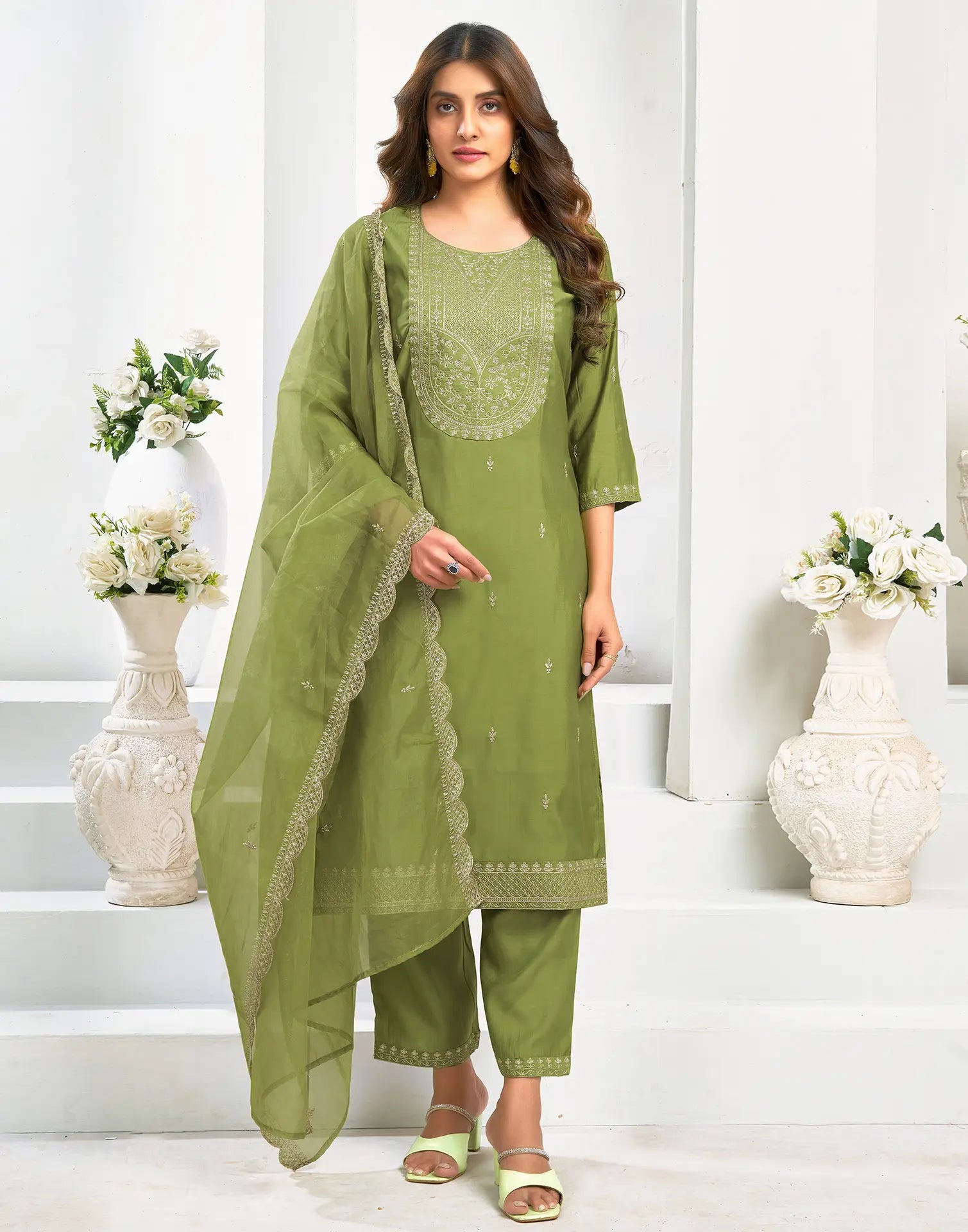 Viscose Embroidered Straight 3 Piece Kurta Set
