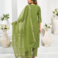 Chanderi Dyed, Embroidery and Embroidery Lace Straight Kurta with Pant & Dupatta