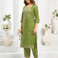 Chanderi Dyed, Embroidery and Embroidery Lace Straight Kurta with Pant & Dupatta
