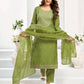 Chanderi Dyed, Embroidery and Embroidery Lace Straight Kurta with Pant & Dupatta