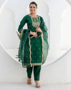Poly Chinnon Embroidered Straight 3 Piece Kurta Set