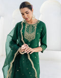 Poly Chinnon Embroidered Straight 3 Piece Kurta Set