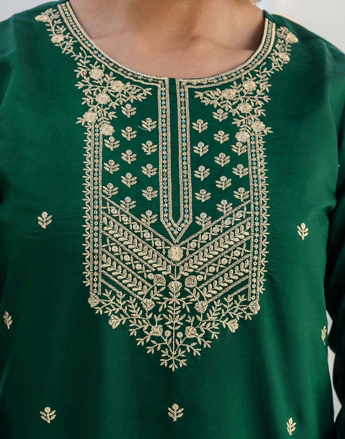 Silk Embroidery, Sequins Work and Gota Lace Straight Kurta with Pant & Dupatta