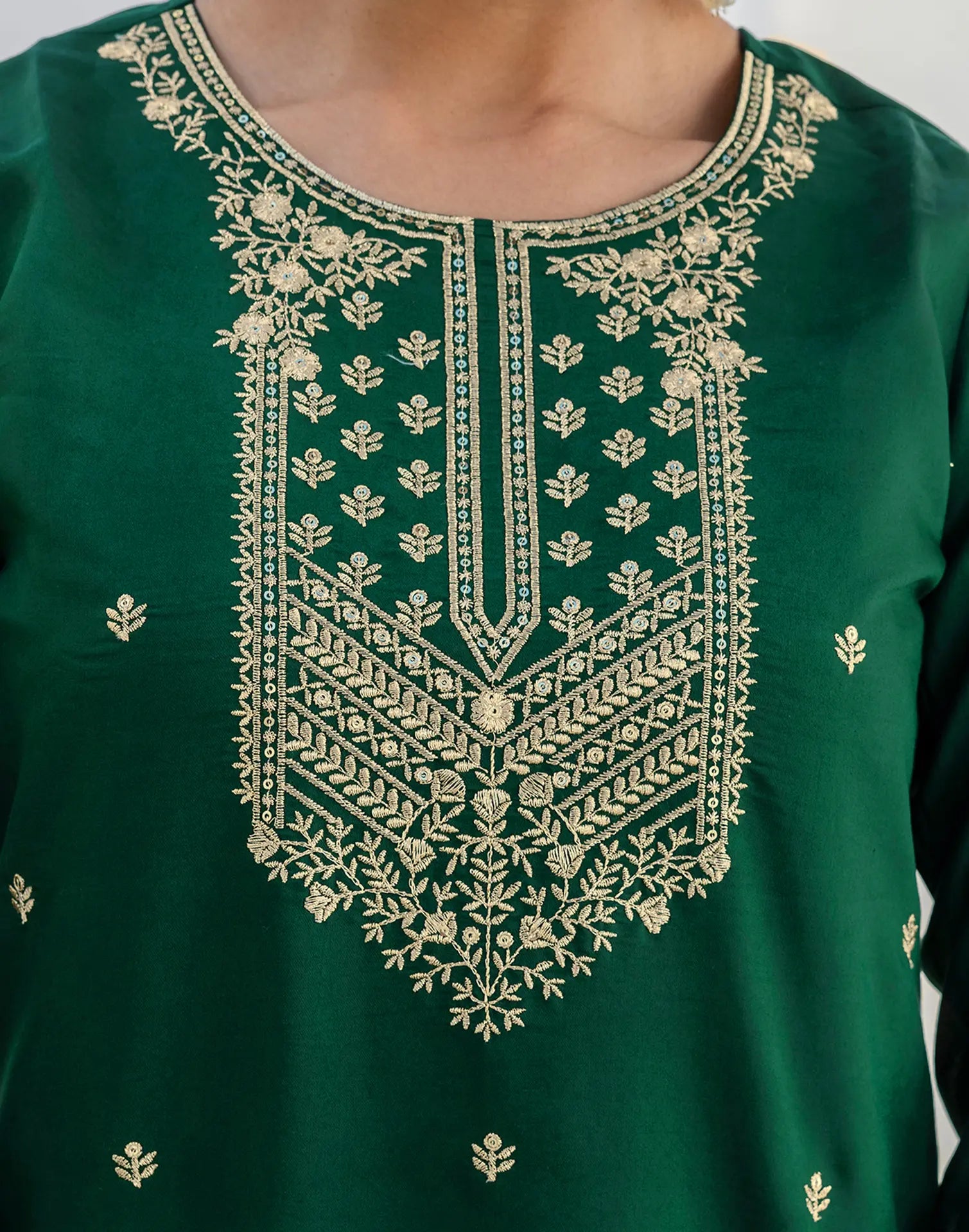 Poly Chinnon Embroidered Straight 3 Piece Kurta Set