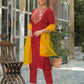 Rayon Embroidered Round Neck Straight Kurta with Pant & Dupatta