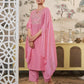 Silk Blend Dyed, Embroidery and Embroidery Lace Straight Kurta with Pant & Dupatta