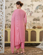 Poly Chinnon Embroidered Straight 3 Piece Kurta Set