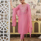Silk Blend Dyed, Embroidery and Embroidery Lace Straight Kurta with Pant & Dupatta